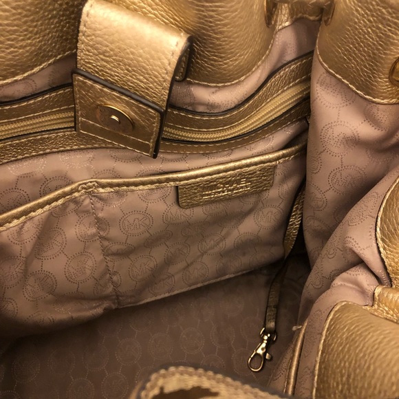 Michael Kors Marina Gathered Canvas Tote Bag With Tassels Gold - Picture 7 of 13